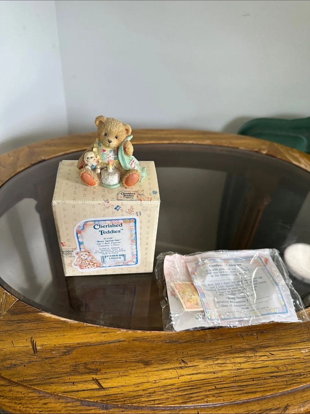 Cherished Teddies Beige Bear Figurine with Pastel Accents Berry special One